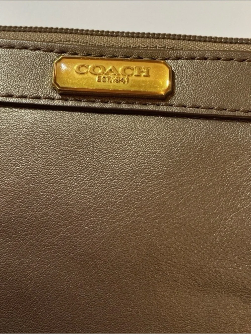 Coach Brown Leather Clutch with Gold-Tone Plaque - Picture 3 of 4